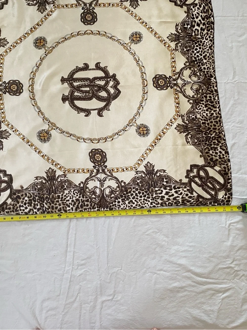 Cream Brown Gold Chain Medallion Print Scarf Wrap Top